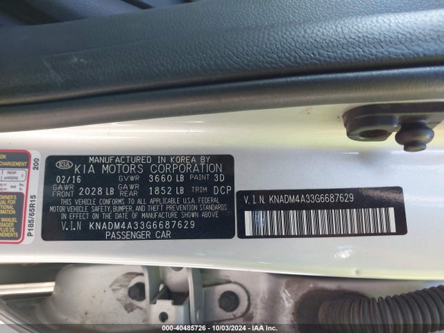 KIA RIO LX 2016 KNADM4A33G6687629 Image 9