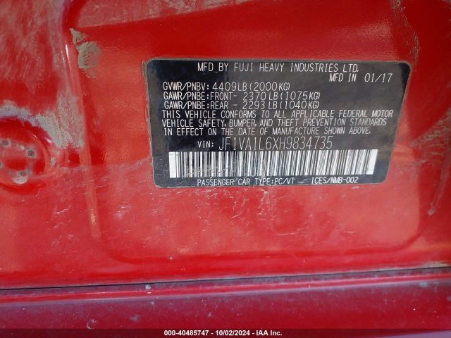 JF1VA1L6XH9834735 Subaru Wrx Limited
