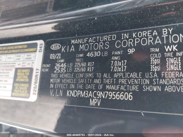 KNDPM3AC9N7956606 KIA Sportage Lx