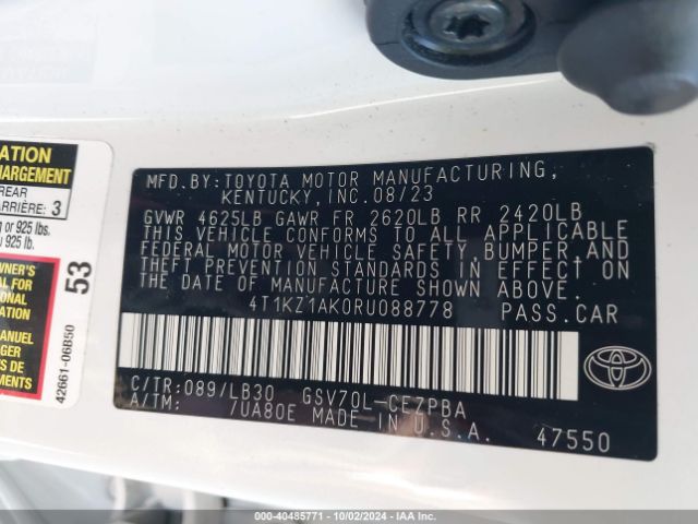 4T1KZ1AK0RU088778 Toyota Camry Xse V6