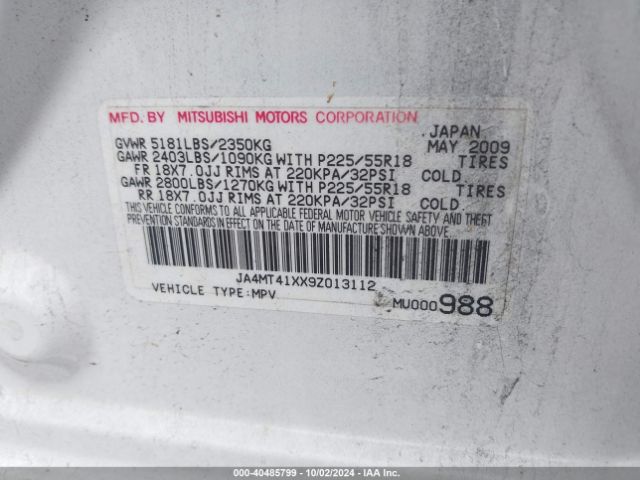 2009 MITSUBISHI OUTLANDER JA4MT41XX9Z013112 Photo 8