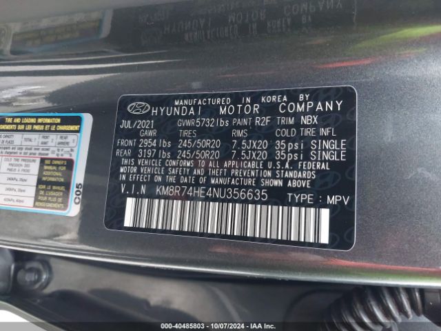 KM8R74HE4NU356635 Hyundai Palisade Calligraphy