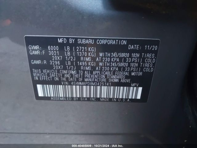 4S4WMAPD8M3425141 Subaru Ascent Limited