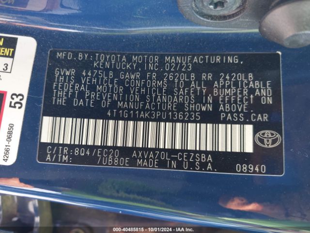 4T1G11AK3PU136235 Toyota Camry Se Nightshade Edition