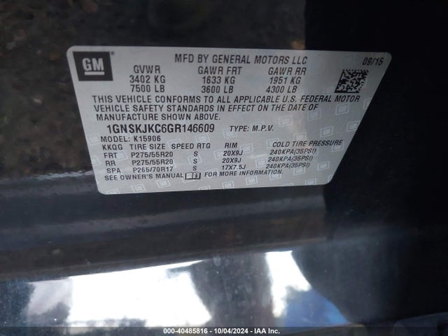 Chevrolet Suburban Ltz 2016 1GNSKJKC6GR146609 Image 9