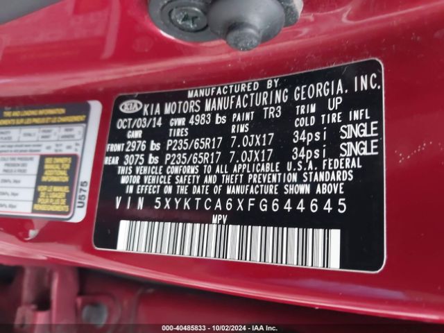 5XYKTCA6XFG644645 KIA SORENTO LX