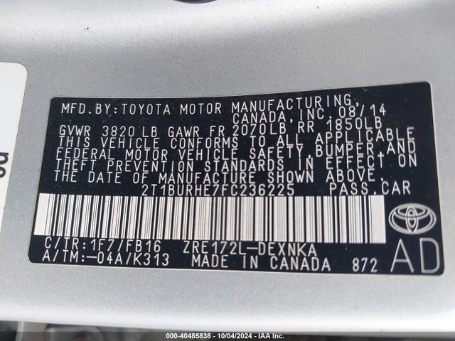 Toyota COROLLA LE 2015 2T1BURHE7FC236225 Image 9