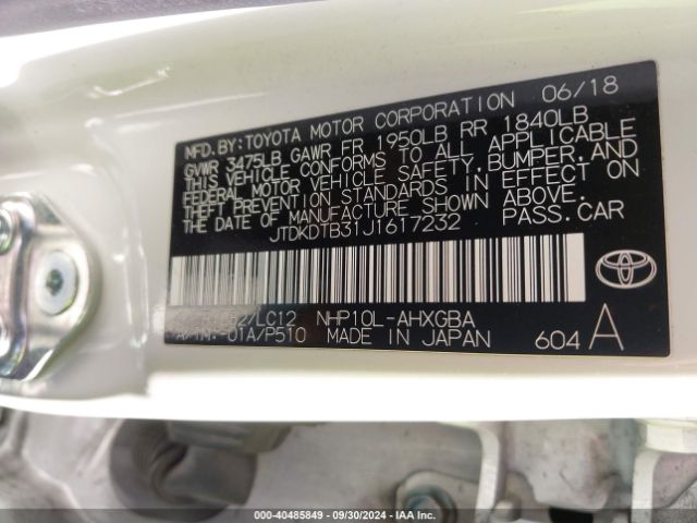 JTDKDTB31J1617232 Toyota Prius C Four