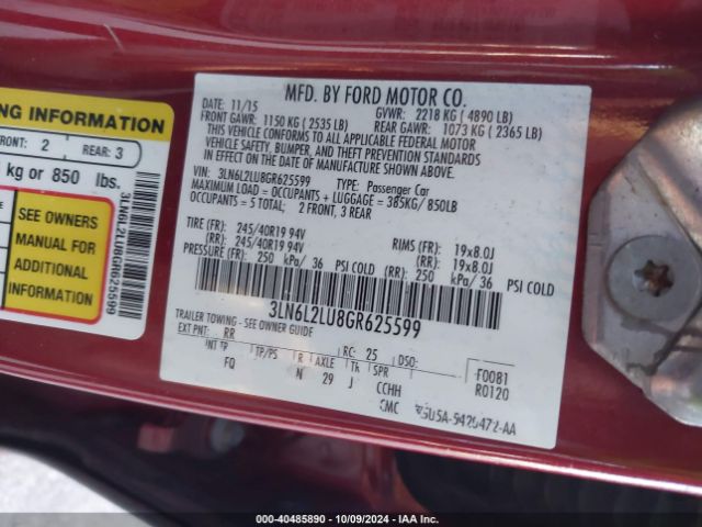 3LN6L2LU8GR625599 Lincoln MKZ HYBRID