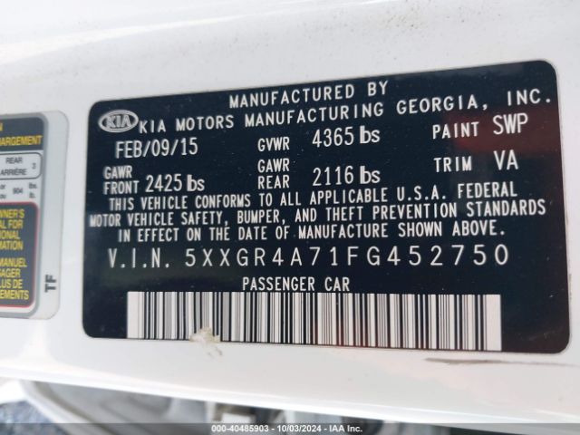 5XXGR4A71FG452750 KIA OPTIMA SX