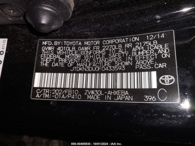 JTDKN3DU0F0433593 Toyota Prius