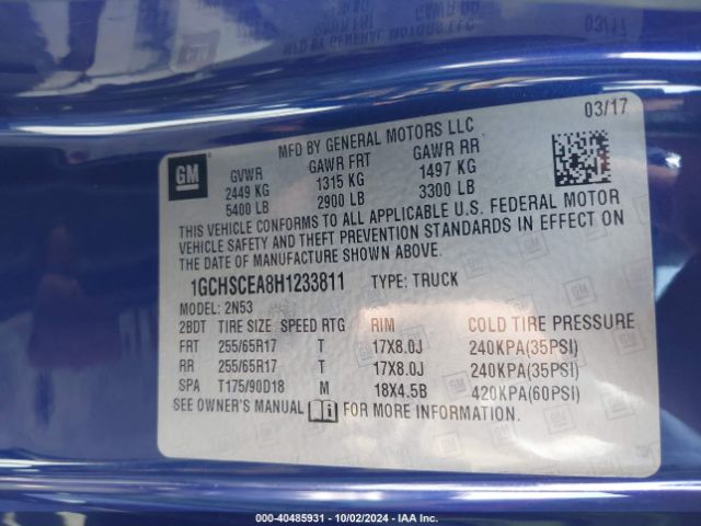 1GCHSCEA8H1233811 Chevrolet Colorado Lt
