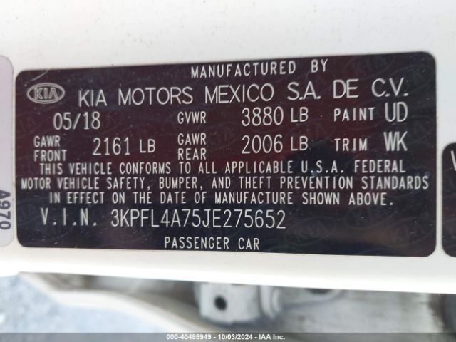 3KPFL4A75JE275652 KIA FORTE S