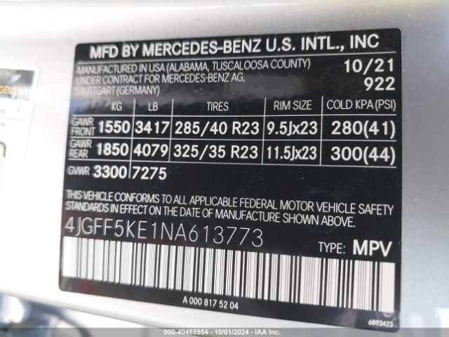 4JGFF5KE1NA613773 Mercedes-Benz Gls 450 4matic