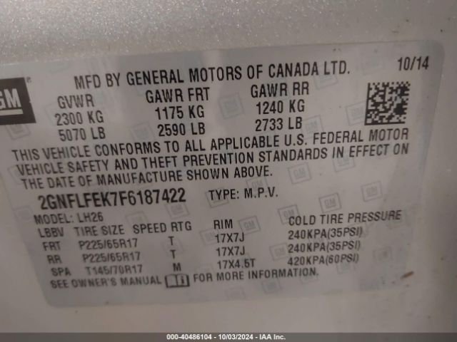 2GNFLFEK7F6187422 Chevrolet EQUINOX 1LT