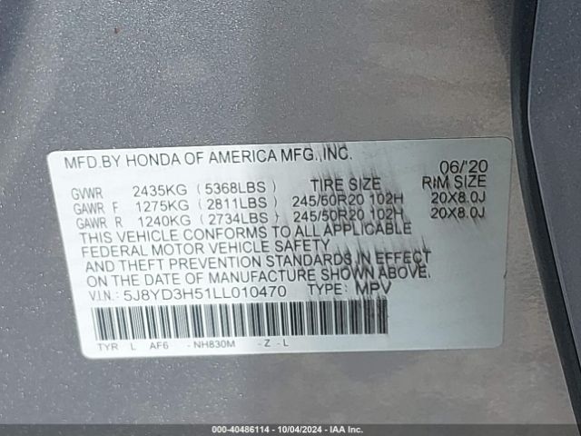 5J8YD3H51LL010470 Acura Mdx Technology Package
