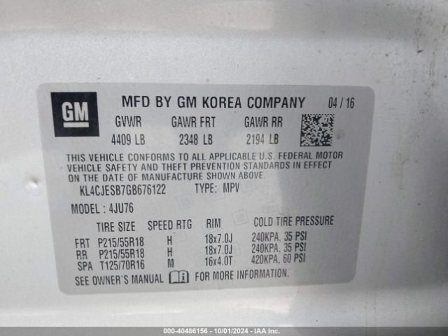 KL4CJESB7GB676122 Buick Encore