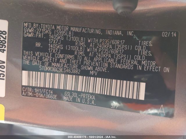 5TDKK3DC9ES463882 Toyota Sienna Le V6 8 Passenger