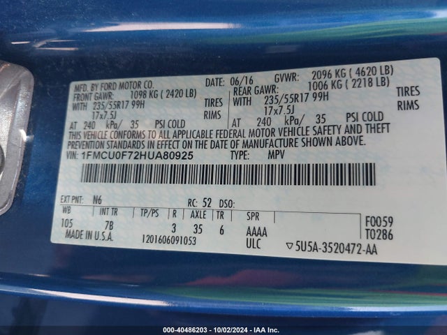 Ford ESCAPE S 2017 1FMCU0F72HUA80925 Image 9