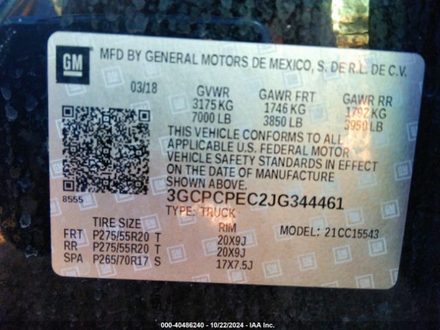 3GCPCPEC2JG344461 Chevrolet Silverado 1500 Custom