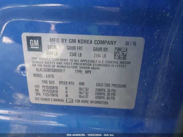 KL4CJGSB1GB695017 Buick Encore Leather
