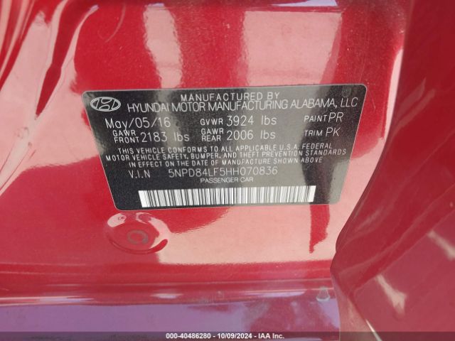 5NPD84LF5HH070836 Hyundai Elantra Limited