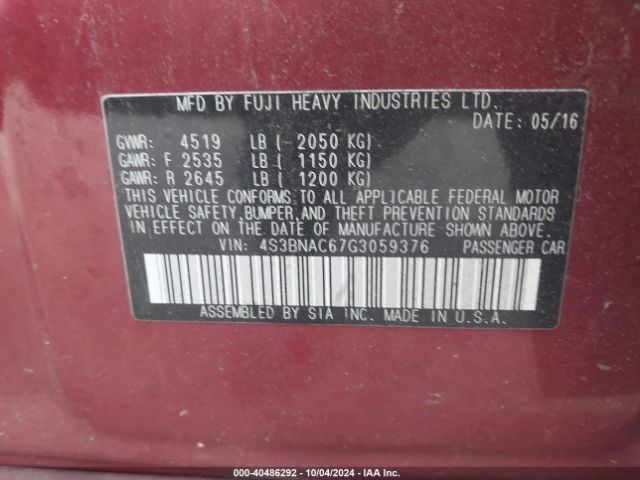 4S3BNAC67G3059376 Subaru Legacy 2.5i Premium