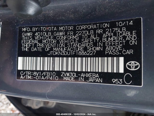 Toyota Prius Two 2015 JTDKN3DU1F1886227 Image 9