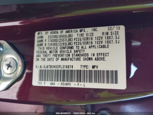 5J8TB3H30FL016974 Acura RDX