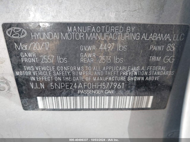 Hyundai Sonata 2017 5NPE24AF0HH577961 Image 9