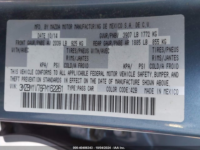 Mazda MAZDA3 2015 3MZBM1V78FM162261 Image 9