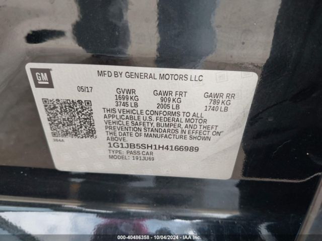 1G1JB5SH1H4166989 Chevrolet Sonic Ls Auto