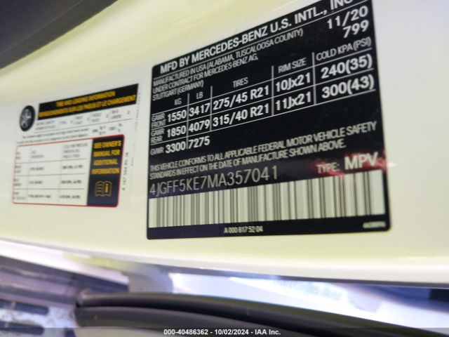 4JGFF5KE7MA357041 Mercedes-Benz Gls 450 4matic