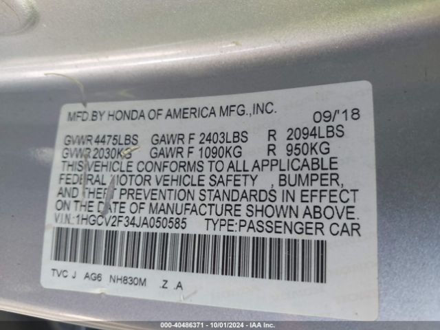 1HGCV2F34JA050585 Honda Accord Sport 2.0t