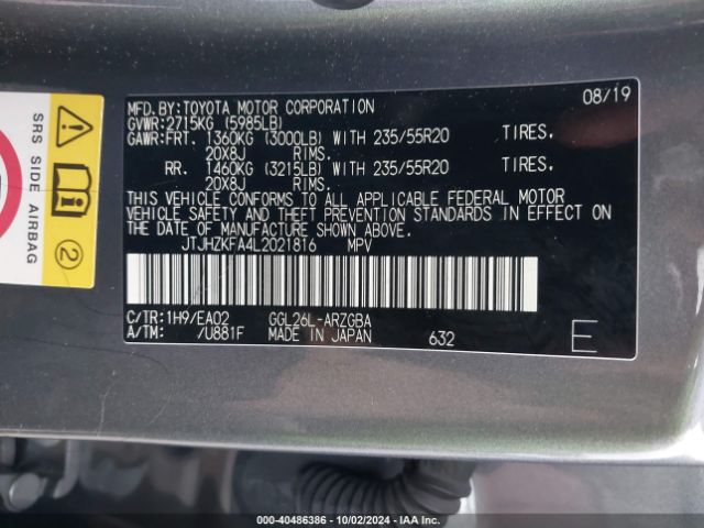 JTJHZKFA4L2021816 Lexus Rx 350l
