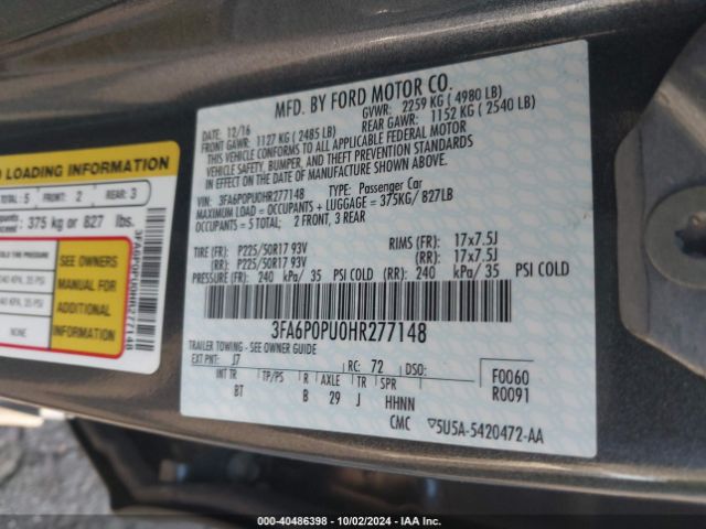 3FA6P0PU0HR277148 Ford Fusion Energi Se Luxury