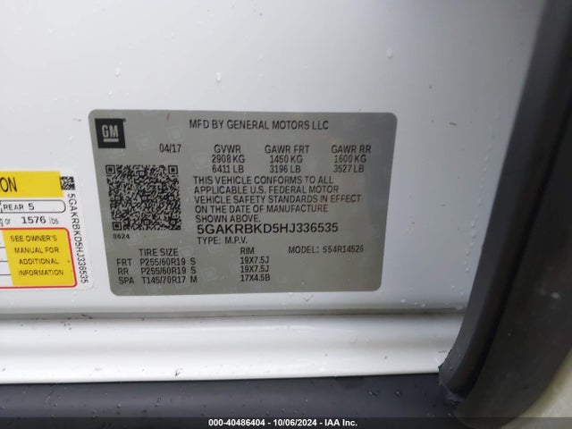 Buick Enclave Leather 2017 5GAKRBKD5HJ336535 Image 9