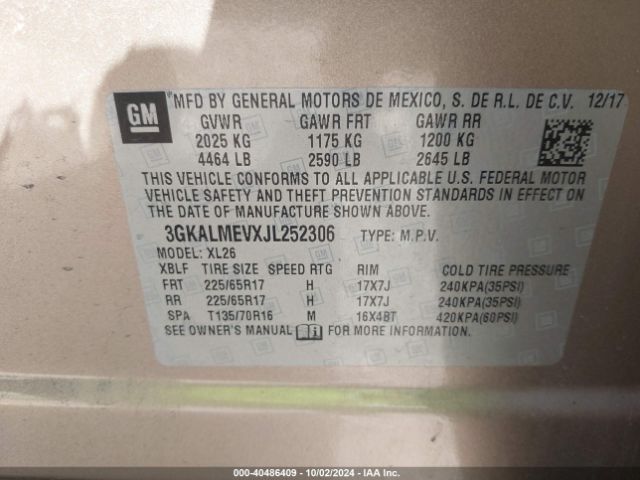 3GKALMEVXJL252306 GMC Terrain Sle