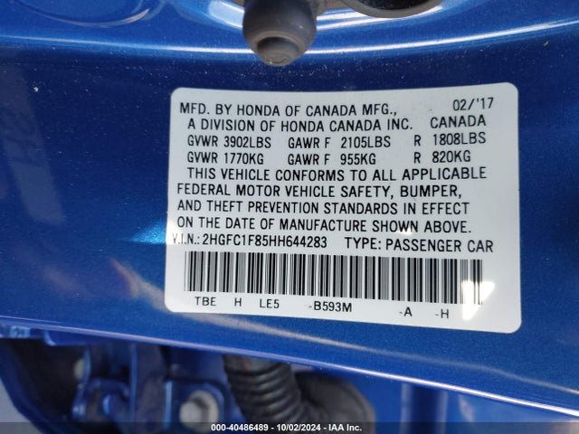 Honda Civic Ex-l 2017 2HGFC1F85HH644283 Image 9