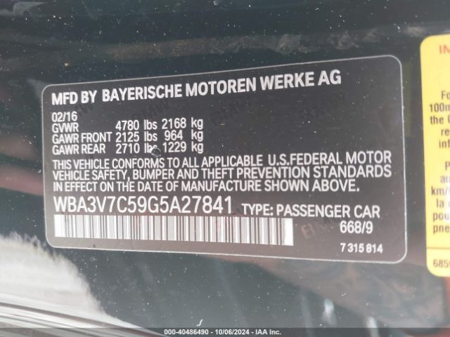 WBA3V7C59G5A27841 BMW 428i