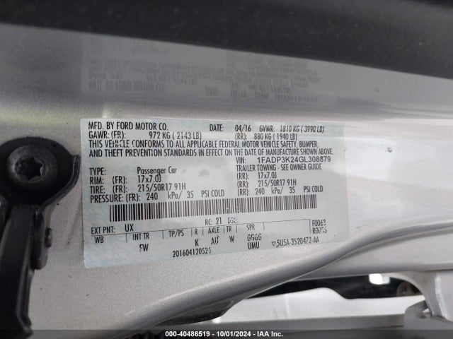 Ford FOCUS SE 2016 1FADP3K24GL308879 Image 9