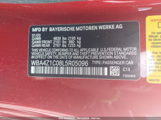 WBA4Z1C08L5R05096 BMW 430I