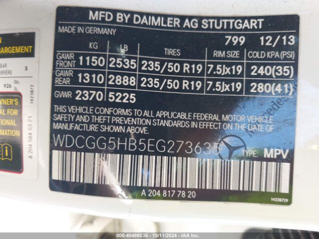 WDCGG5HB5EG273635 Mercedes-Benz GLK 350
