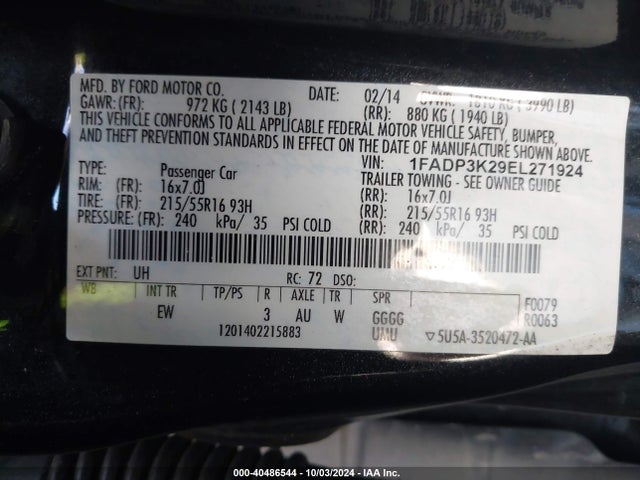 Ford FOCUS SE 2014 1FADP3K29EL271924 Image 9