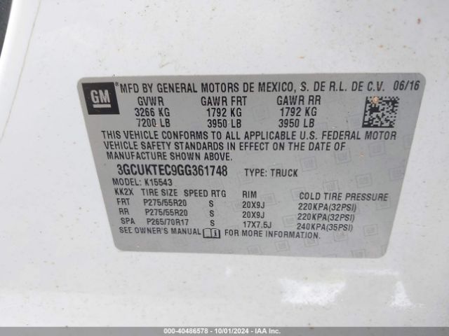 3GCUKTEC9GG361748 Chevrolet Silverado 1500 High Country