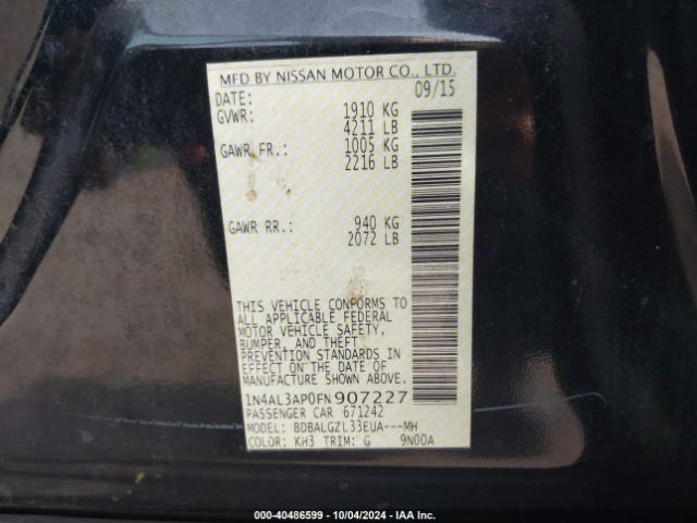 1N4AL3AP0FN907227 Nissan Altima 2.5 S