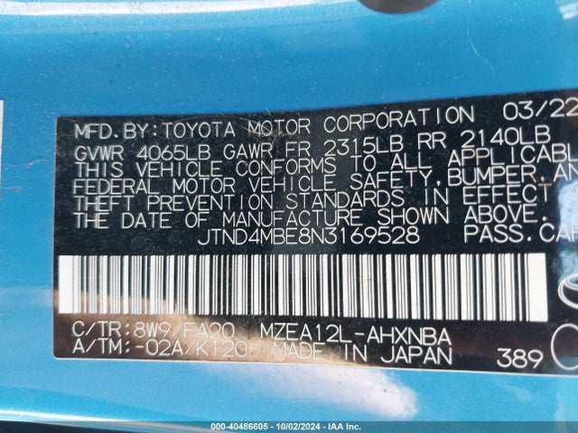 Toyota COROLLA SE 2022 JTND4MBE8N3169528 Image 9