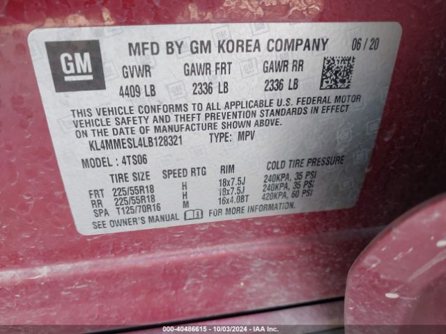 KL4MMESL4LB128321 Buick Encore Gx Awd Select