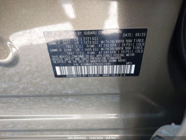 4S4WMAED7N3441495 Subaru Ascent Premium