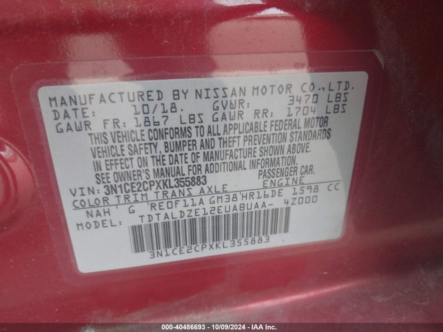 Nissan Versa Note Sv 2019 3N1CE2CPXKL355883 Image 9
